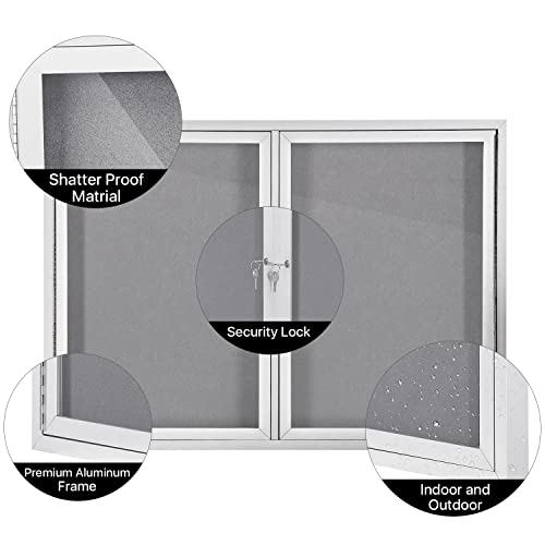 Swansea Weather Resistant Enclosed Bulletin Board Felt Displays Boards Wall Mounted Notice Board with Swing-Open Locking Door,48x34 inches