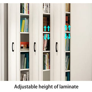 FIFOR Hidden Mobile Pull-Out Bookcase with Doors, Dustproof Narrow Bookcase - White, 43.3" High