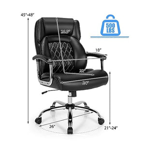 Giantex 500LBS Big and Tall Office Chair with Leather, Heavy Duty Metal Base, Height Adjustable Swivel, Padded Armrest - Black