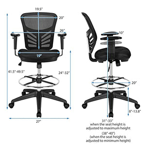 None Mesh Drafting Chair with Adjustable Armrests & Footrest - Black