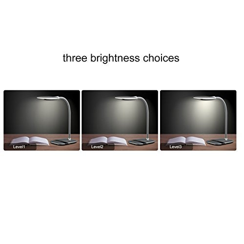 Premer PM-L610 Table Lamp - Dimmable LED Desk Lamp in 3 Brightness Levels With Eye-Caring Panel Gooseneck Design & Touch-sensitive Switch - 6W, Noble Sliver