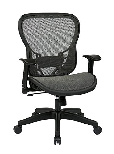 SPACE Seating R2 SpaceGrid Seat and Back, 2-to-1 Synchro Tilt Control, Adjustable Flip Arms, Nylon Base Adjustable Managers Chair, Black