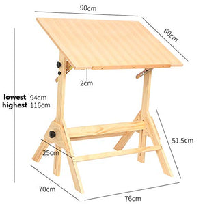 XIONGGG Solid Wood Drawing Desk, Liftable Drafting Table, Tiltable Craft Table for Artwork, Graphic Design, Reading, Writing