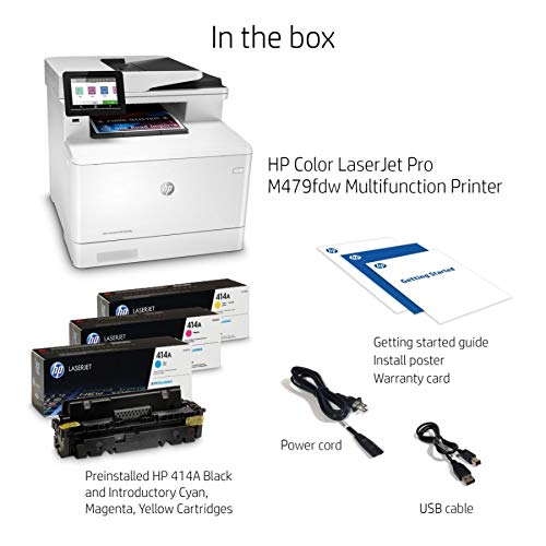 HP Color Laserjet Pro MFP M479fdw Wireless Laser All-in-One Printer, Copier, Scanner, Fax, W1A80A#BGJ with Power Strip Surge Protector + Electronics Basket Microfiber Cleaning Cloth