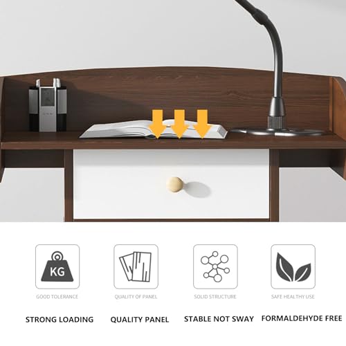 Yadlan Solid Wood White Podium Stand with Microphone Holder and Storage Cabinet