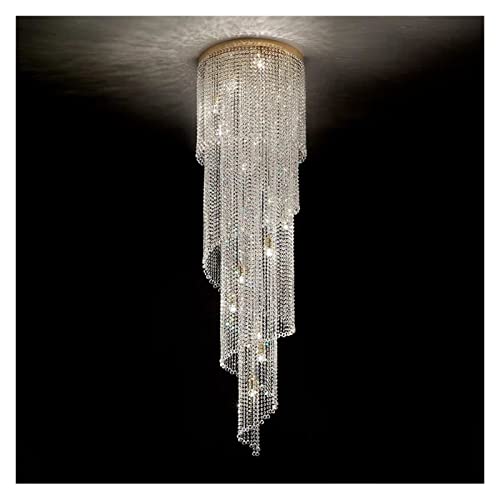 Akbik Crystal Chandeliers Stair Long Chandelier Floor Middle Floor Hollow Living Room Lamp Duplex Floor K9 Crystal Decoration Lighting Villa Rotating - Cold White, Size B