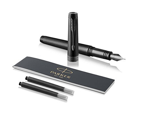 PARKER Premier Fountain Pen, Monochrome Black, Fine Nib with Black Ink Refill