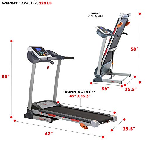 Sunny Health and Fitness SF-T4400 Folding Treadmill with Digital Monitor, Shock Absorption and Incline Bundle with Tech Smart USA Fitness and Wellness Suite, Sport Towel and Extended Protection Plan