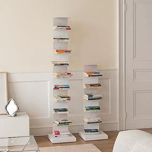 PIcube Metal Invisible Book Tower - Heavy Duty Spine Bookshelf Stand for Small Spaces - Brown, Modern Design