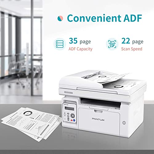 All in One Laser Printer Scanner Copier with Auto Document Feeder, Wireless Multifunction Black and White Laser Printer, Pantum M6552NW(W4G61A) White with PB-211EV Toner