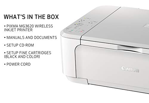 Canon PIXMA MG3620 Wireless All-In-One Color Inkjet Printer with Mobile and Tablet Printing, White