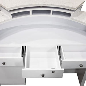 MAYAKOBA NAPA Reception Desk Curve Table with Marble Top - Luxe White/Silver Accents