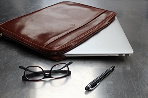 Maxwell Scott Men's Leather 15 Inch Laptop Cover - Verzino Brown