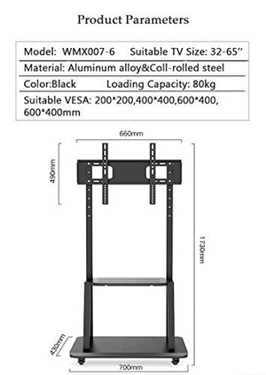 NBGYS Mobile TV Cart Stand Mount for 32-65 Inch TVs with Wheels and AV Shelf