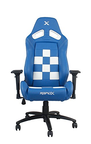 Finish Line White on Blue Checkered Flag Pattern Gaming and Lifestyle Chair by RapidX