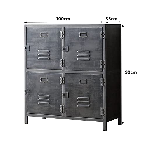 Retro Industrial Storage Cabinet with 4 Doors, Metal Locker Cabinet (100x35x90cm)