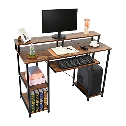 BJYX Computer Desk Workstation Home Office Student Dorm Laptop Study Gaming Table (Color : Brown(47In+amp; w/Shelf))