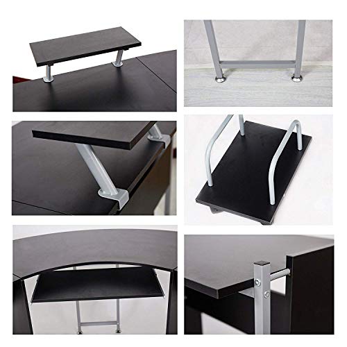 KARMAS PRODUCT L Shaped Computer Desk Modern Corner Table Wood Laptop Home Office Desks Black, 71.3x19.6x30.3in