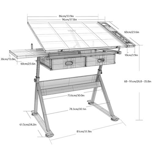 Adjustable Drawing Craft Table,with Adjustable Height for Art Design Drawing Writing Painting Crafting Drafting Work and Study