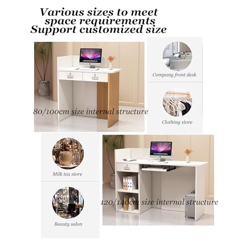 WFCCDM Reception Desk Counter Table, L-Shaped Cashier Front Desk with Shelves and Drawers 80x45x100cm B