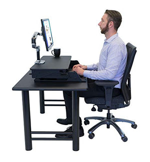 iMovR ZipLift+ Classic 35" Standing Desk Converter with Ergonomic Tilting Keyboard Tray in Black with EverMat Standing Mat