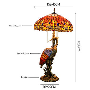 Xiaochen Antique Tiffany Style 20" Reading Lamp with Crimson Dragonfly Glass Lampshade