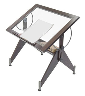 Studio Designs 13311 Aries Glass Top Drafting Table, Dark Walnut with Champagne Metal