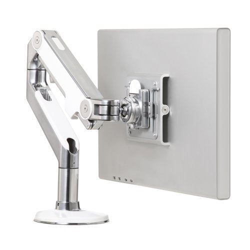 Humanscale M8 M8CS1S Adjustable Articulating Computer Monitor Arm - Two Piece Clamp On Mount with Base - Silver with Gray Trim