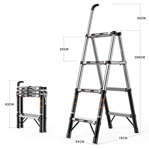LUCEAE Folding 4-Step Aluminum Alloy Step Stool with Handrail/Silver/4
