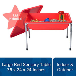 Children's Factory 24" Large Sensory Table & Lid Set, Preschool/Homeschool/Playroom, Indoor/Outdoor Play Equipment, Toddler Sand & Water Activity, Red