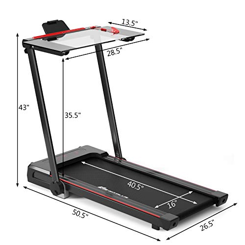 Goplus 3-in-1 Treadmill with Desk, 2.25HP Folding Electric Treadmills, Large LCD Display,Remote Control, Bluetooth Speakers, Walking Jogging Machine for Home/Office Use (Black)