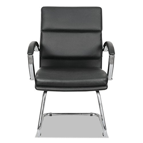 Alera NR4319 Neratoli Series Slim Profile Guest Chair, Black Soft Leather/Chrome Frame