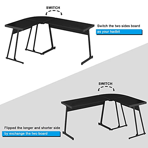LJTT L-Shaped Desk Computer Corner Desk, Home Gaming Desk, Office Writing Workstation, Space-Saving, Easy to Assemble, Black