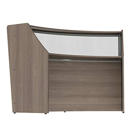 Linea Italia Curved Office Clear Panel Reception Desk Counter | 72" x 32" Walnut