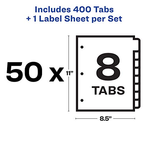 Avery Index Maker Clear Label Dividers, 8.5 x 11 Inch, 8 Tab, White Tab, 50 Sets  (11557)