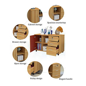 Office Supplies Mobile Wooden Filing Cabinet - Lockable Drawer Portable Storage Cabinet