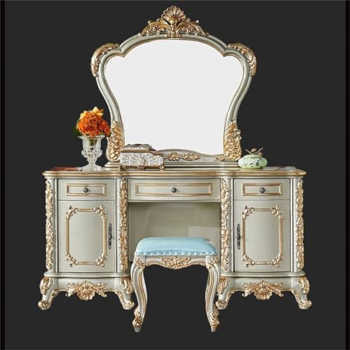 Vintage Solid Wood Dressing Table Princess Dressing Table with Drawers Bedroom Furniture