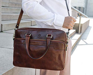 Leather Laptop Bag Full Grain Briefcase Brown Satchel Bag - Time Resistance