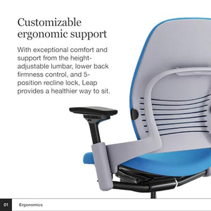 Steelcase Leap Office Chair - Ergonomic Work Chair with Natural Glide System & Liveback Technology - Blue Jay Fabric