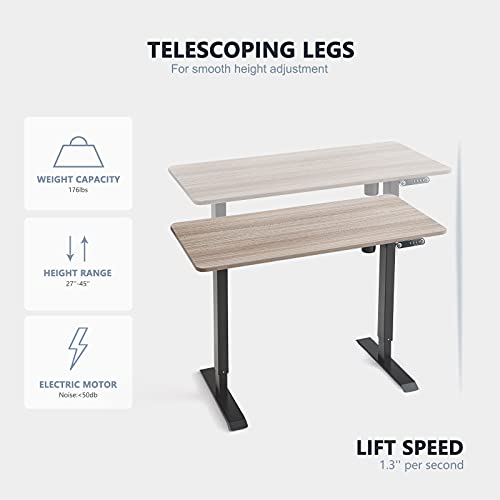 LINSY HOME Electric Height Adjustable Office Desk, 55 x 27 inch Standing Desk Intelligent Stand Up Workstation with 4 - Height Memory Controller, Headphone Hook, Cable Management Groove, Mouse Pad