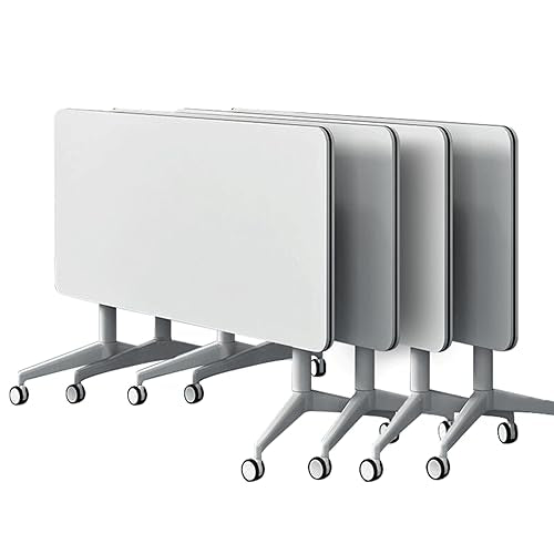 Ptosziav Modern White Office Folding Conference Table with Wheels 55"D x 23.6"W x 29.5"H - Set of 4