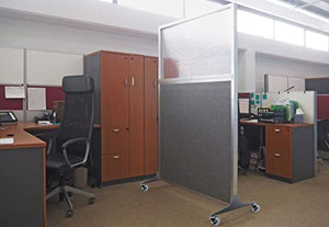 VERSARE Hush Screen Freestanding Divider | Frosted Window | Standalone Partition | Office Workstation | 6'x6' | Powder Blue Fabric Panels