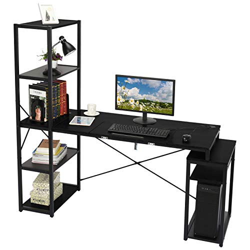 Multifunctional Drafting Tables, 5-Tier Shelves Drawing Desk, Three-in-one Desk, Home Office Desks, Office Desks & Workstations, Storage Shelves, Simple Space-Saving PC Workstation (Black)