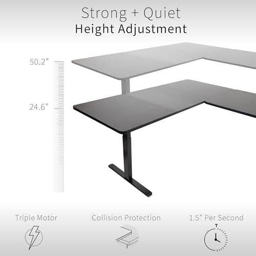 VIVO Electric Height Adjustable L-Shaped Corner Stand Up Desk, White Frame, 2 Dark Gray Table Tops, Memory Controller, 3E Series