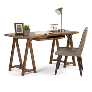 SIMPLIHOME Sawhorse SOLID WOOD Modern Industrial 60 inch Wide Home Office Desk, Writing Table, Workstation, Study Table Furniture in Medium Saddle Brown