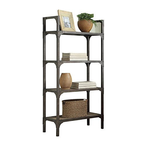 Acme Gorden Bookshelf, Weathered Oak & Antique Silver