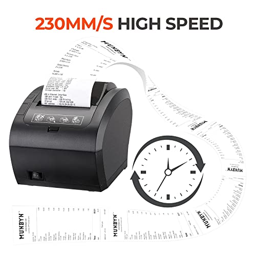 MUNBYN POS Printer, Receipt Printer USB Ethernet 80MM Thermal Printer P047, Impresora térmica, Black Supermarket POS Kitchen Printer with Auto Cutter Support Cash Drawer ESC/POS Windows System