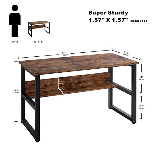 IRONCK Industrial Computer Desk 47" with Bookshelf, Office Desk, Writing Desk, Wood and Metal Frame, Industrial Style, Study Table Workstation for Home Office Furniture…