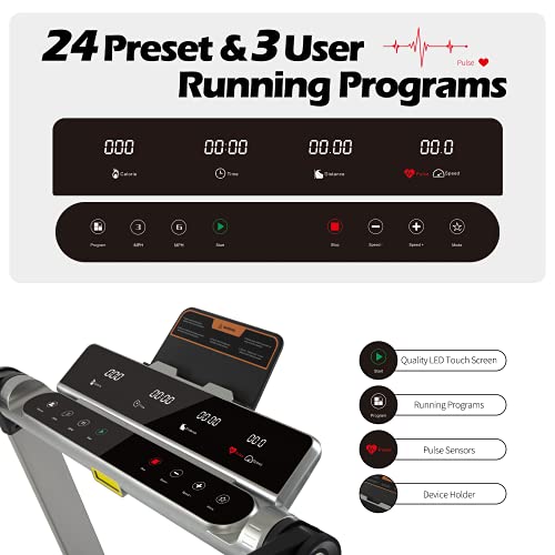 ADVENOR Treadmill Motorized Treadmills 3.0 HP Installation-Free Electric Running Machine 300 LBS Weight Capacity Folding Portable Treadmill Fitness Indoor with 24 Preset Programs (Grey)