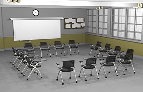 TEAMtime 16 Person Flip Table Student Chair Set - Model 2057, Black Color, Foldable and Nestable for Compact Storage